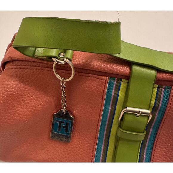 Tommy Hilfiger Pink/Green Shoulder Bag w/Charm Y2K Front Snap - Picture 5 of 9